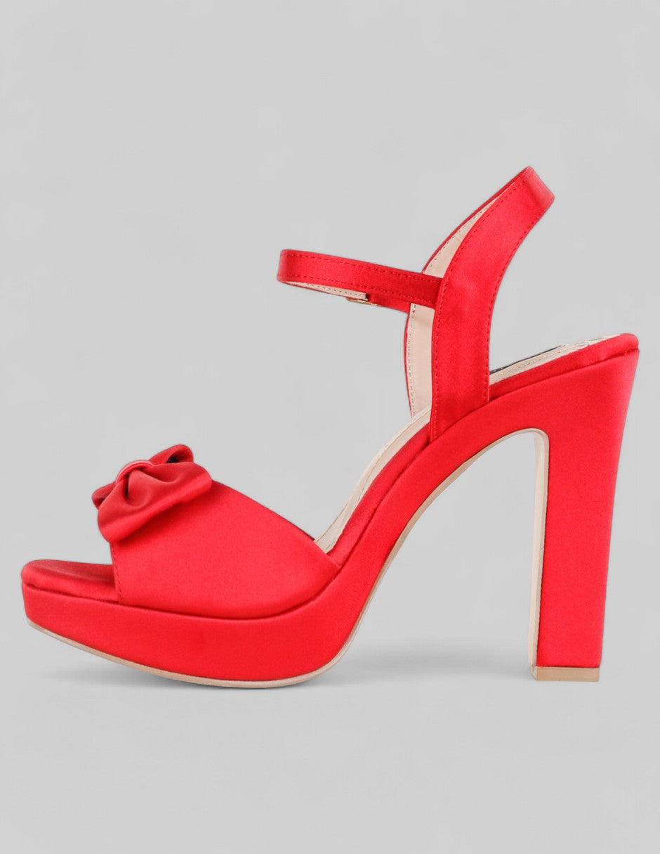 Sandalia con tacón Doll en Textil – Rojo