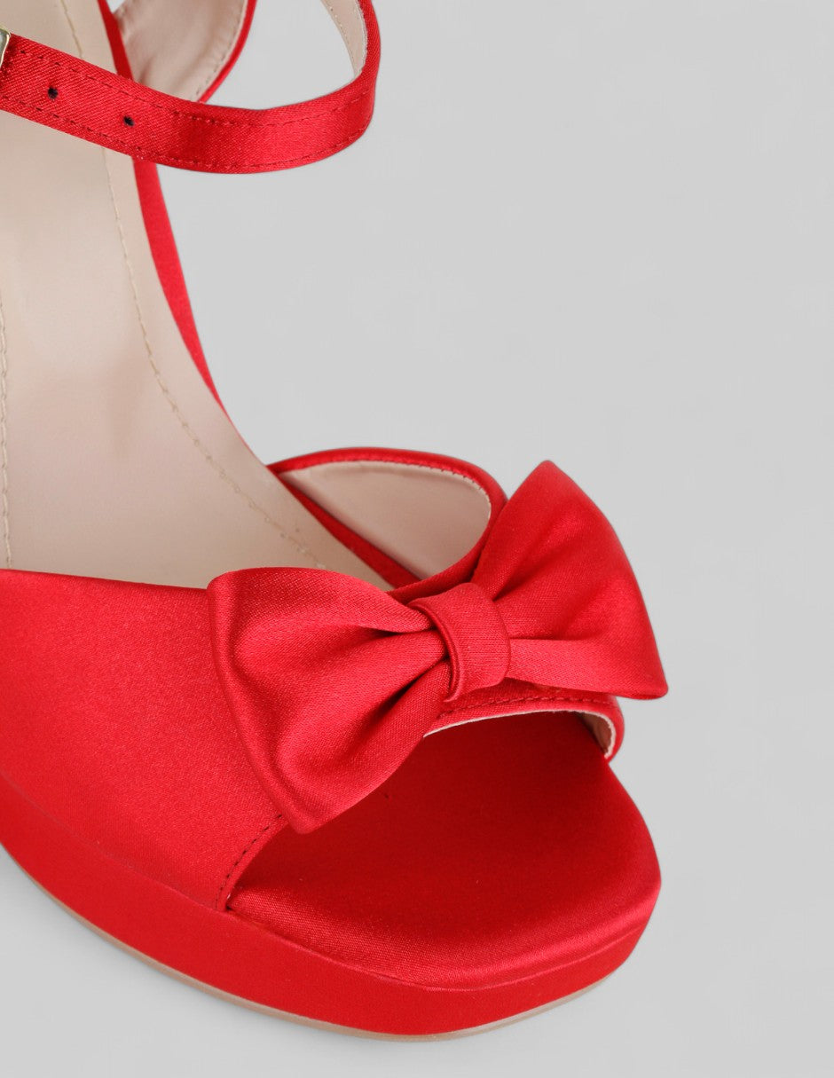 Sandalia con tacón Doll en Textil – Rojo