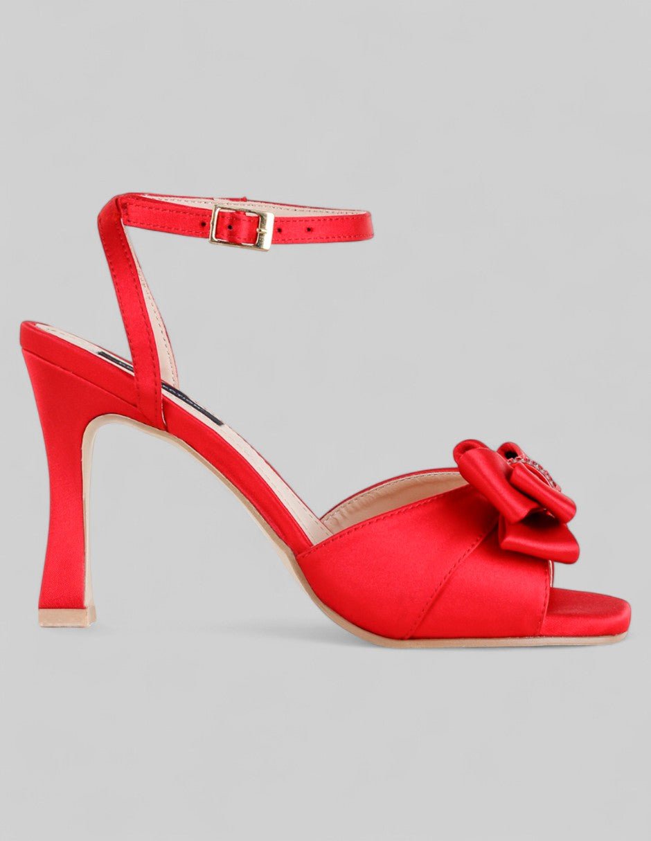 Sandalia con tacón Doll en Textil – Rojo