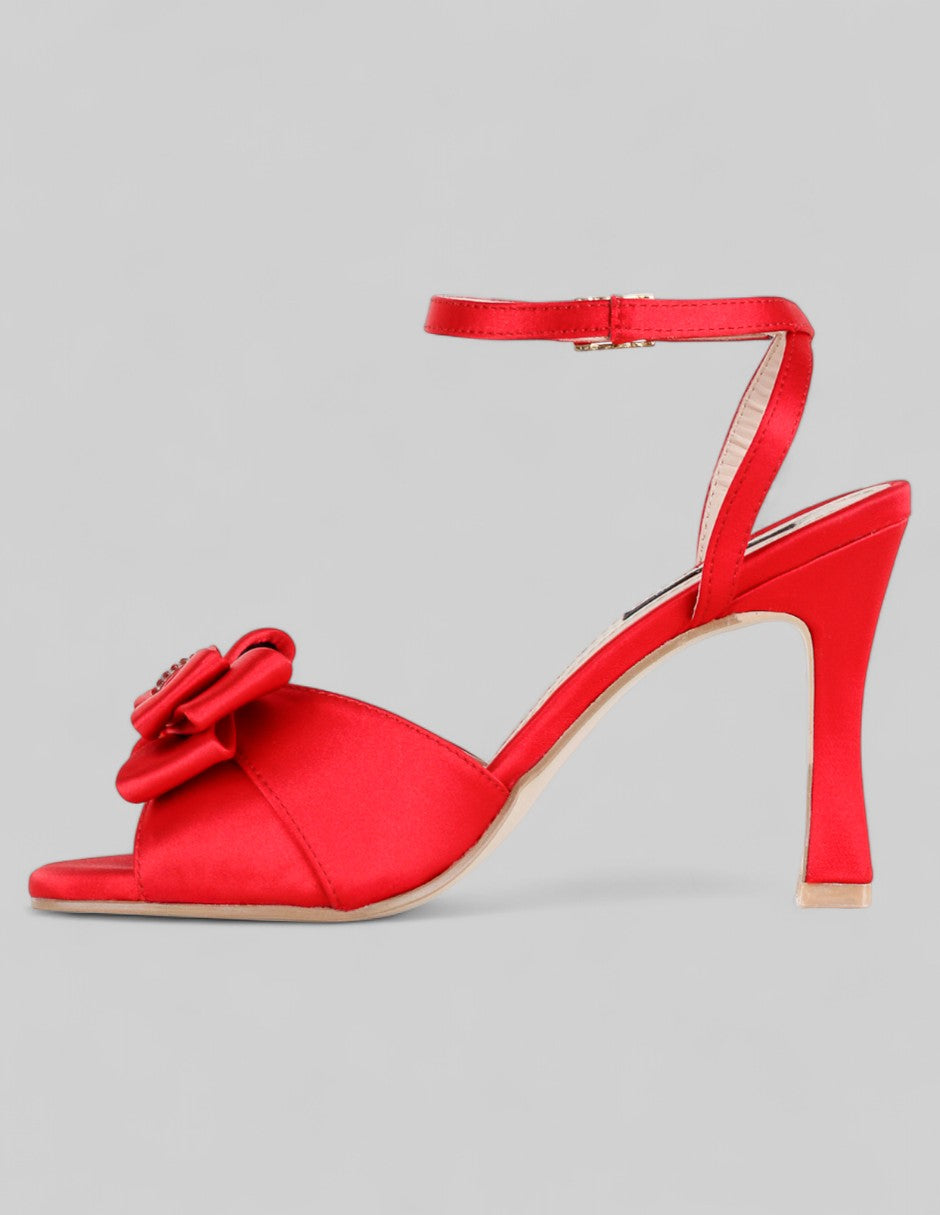 Sandalia con tacón Doll en Textil – Rojo