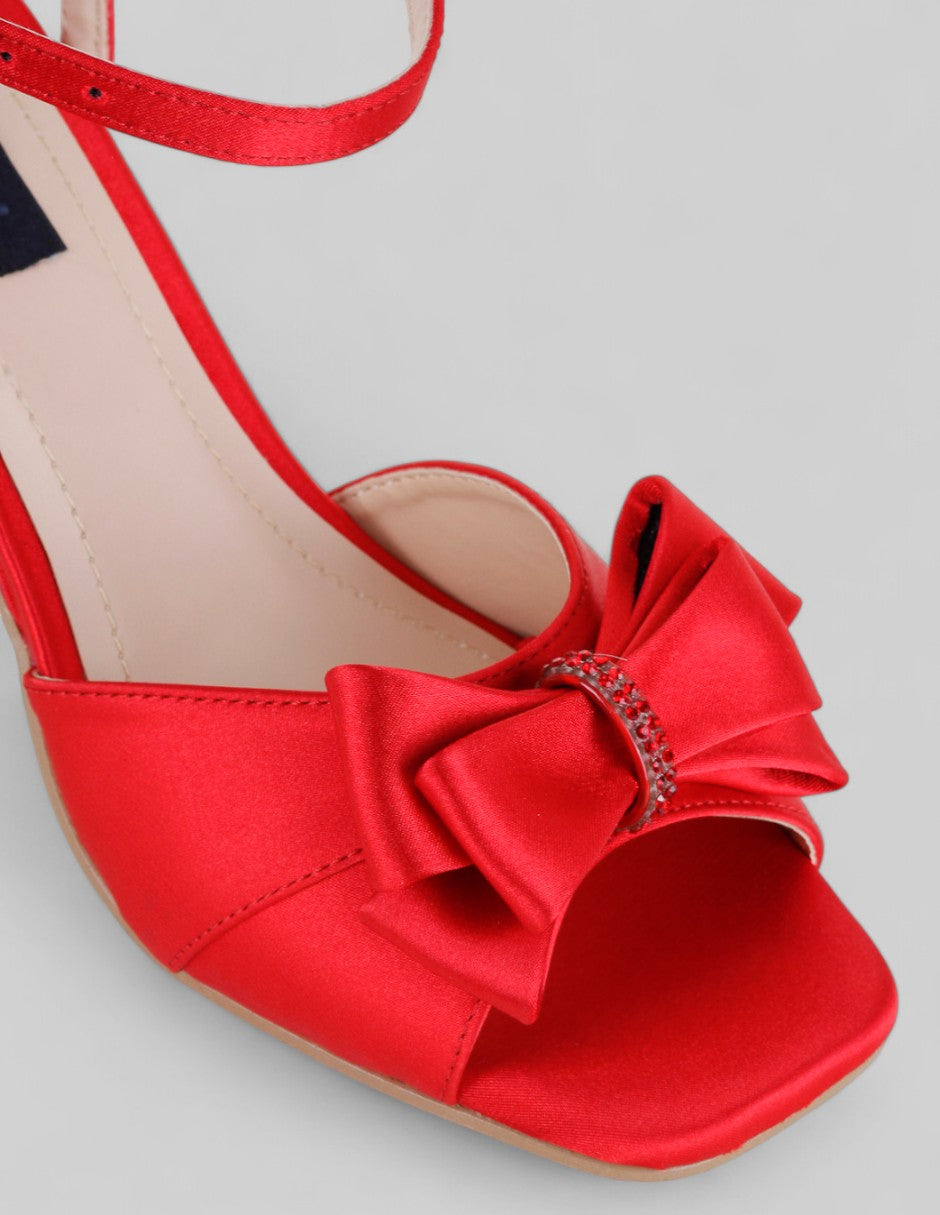 Sandalia con tacón Doll en Textil – Rojo