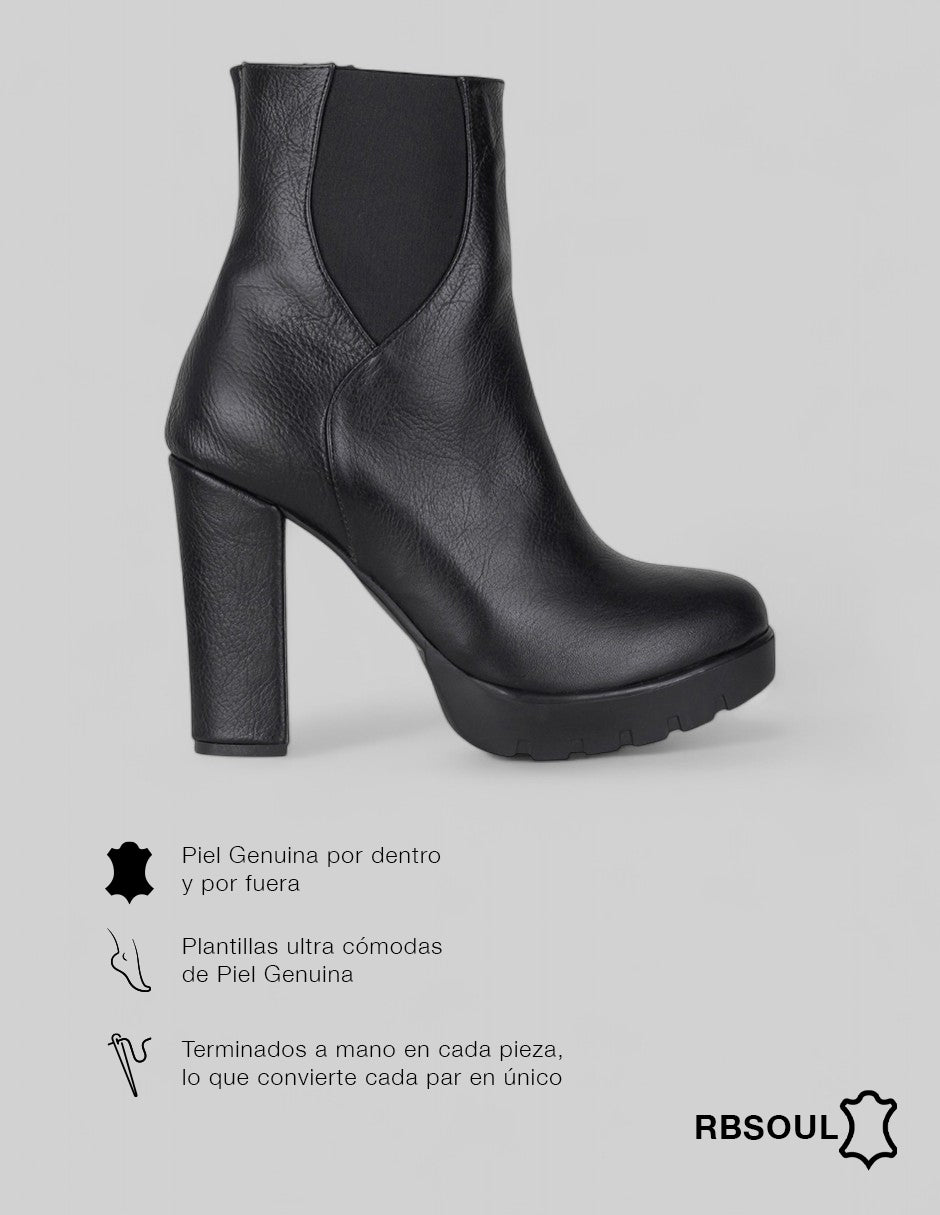 Botín con tacón Signature Line en Piel – Negro