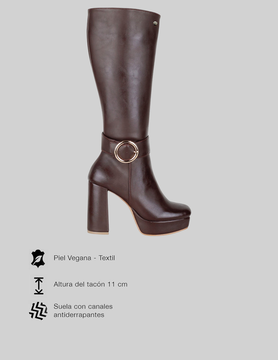 Botas altas Drop Day en Piel vegana – Café