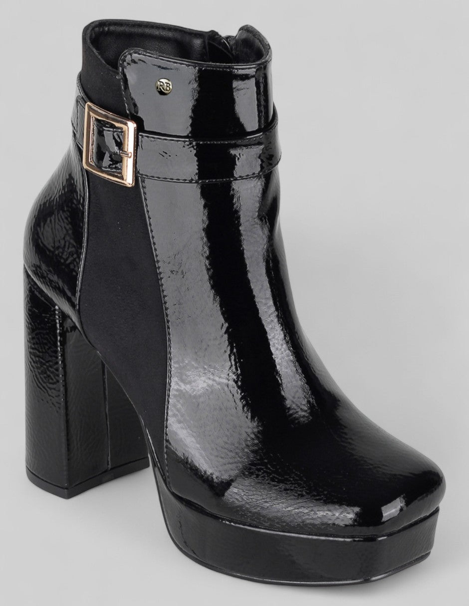 Botín con tacón Exterior Charol Color Negro Para Mujer De RBCOLLECTION