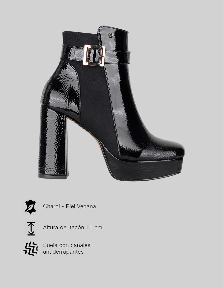 Botín con tacón Drop Day en Charol – Negro