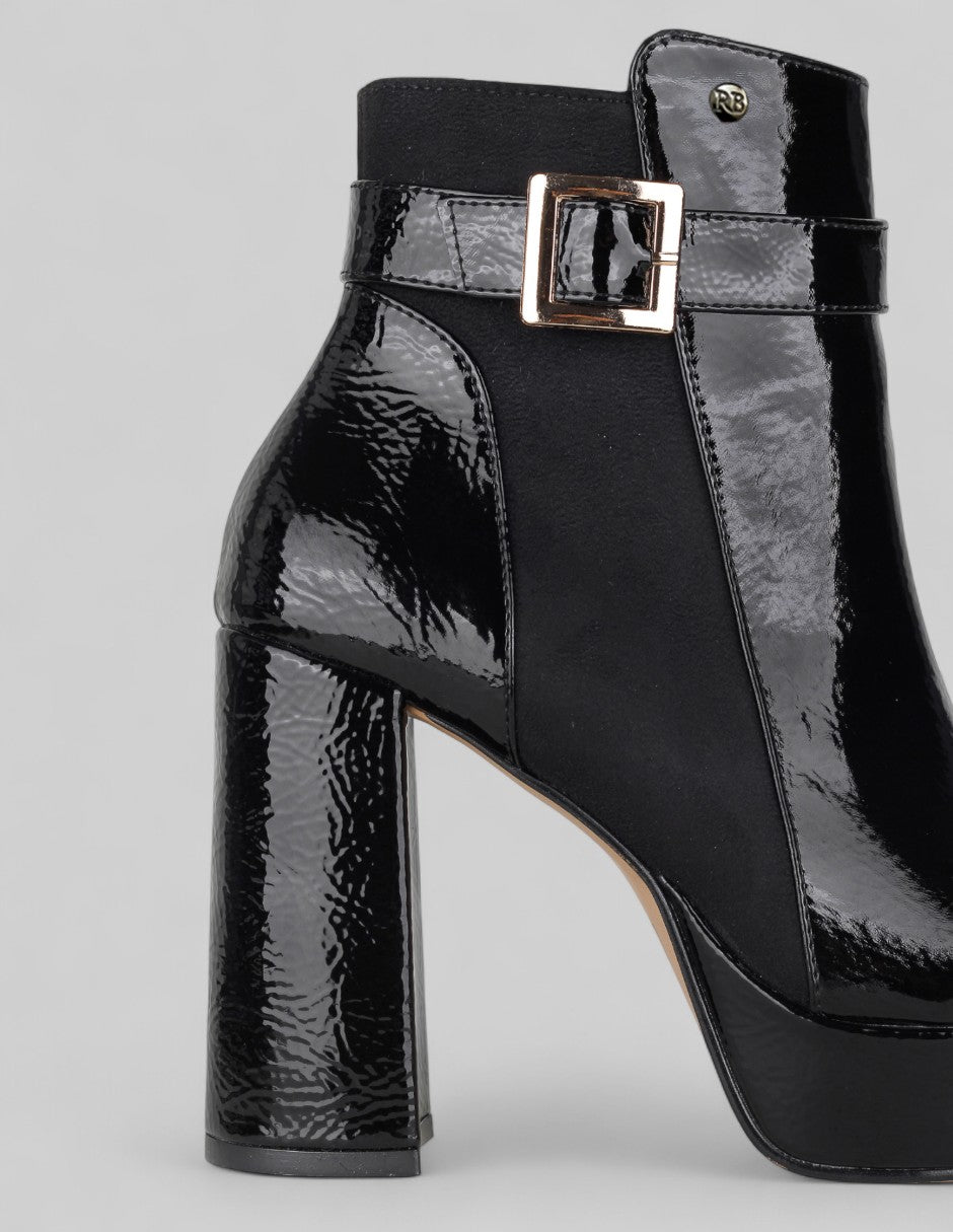 Botín con tacón Drop Day en Charol – Negro