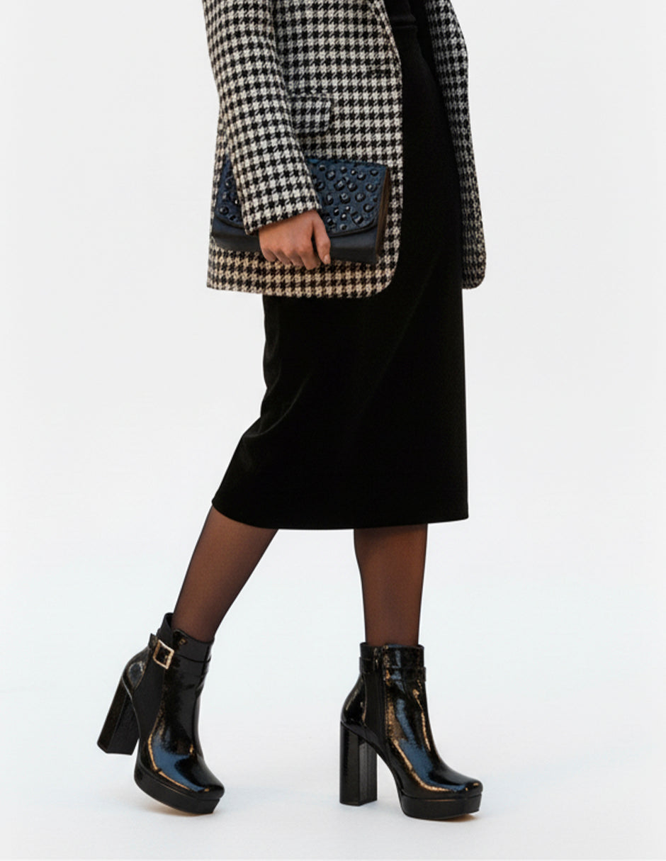 Botín con tacón Drop Day en Charol – Negro