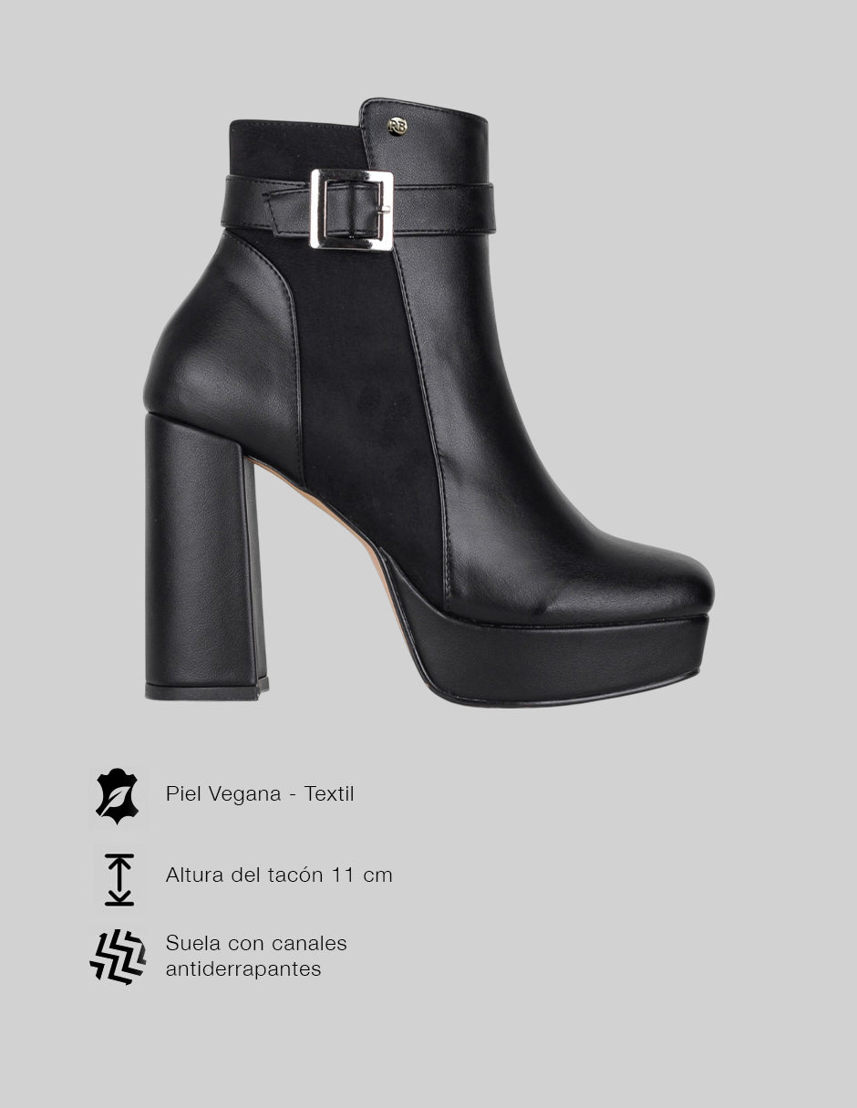 Botín con tacón Drop Day en Piel vegana – Negro