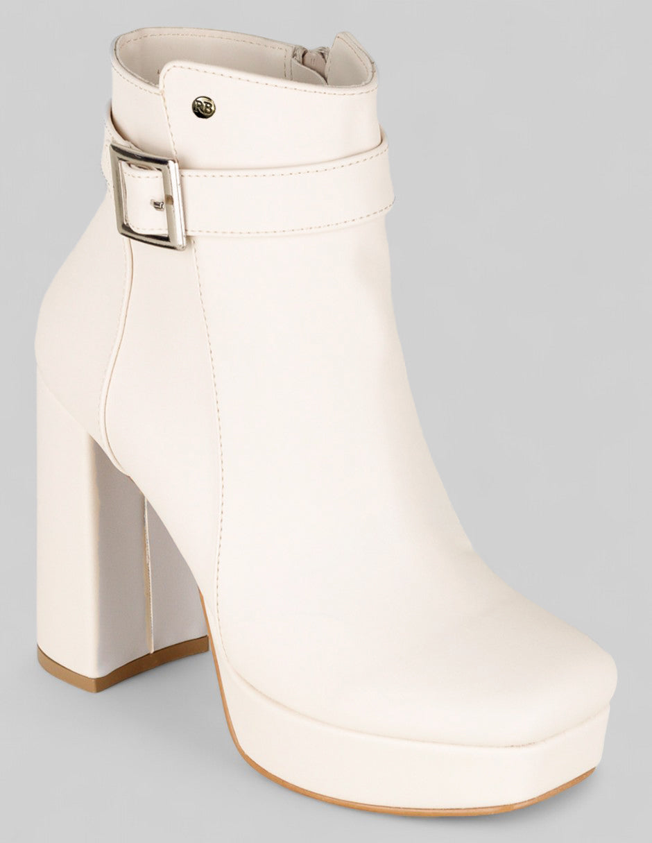 Botín con tacón Exterior Piel vegana Color Blanco Para Mujer De RBCOLLECTION