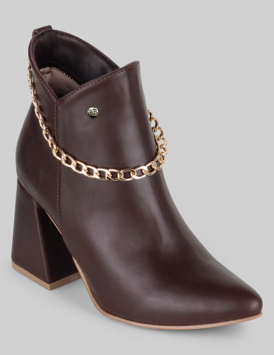 Botín con tacón Exterior Piel vegana Color Café Para Mujer De RBCOLLECTION