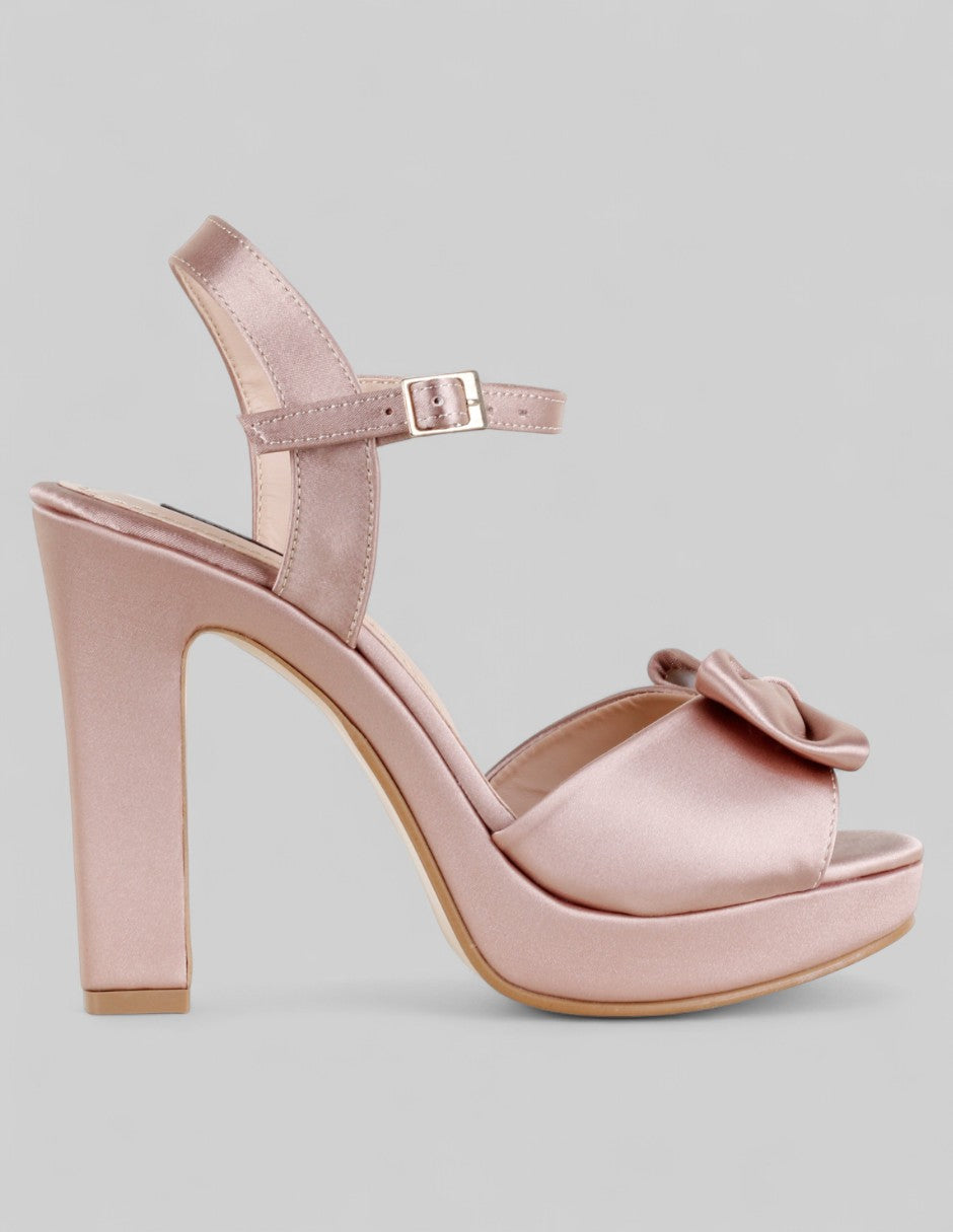 Sandalia con tacón Doll en Textil – Beige