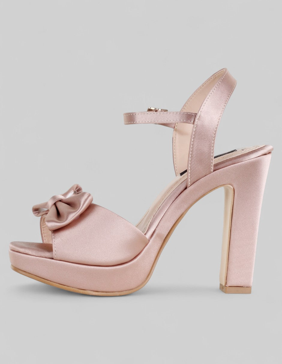 Sandalia con tacón Doll en Textil – Beige