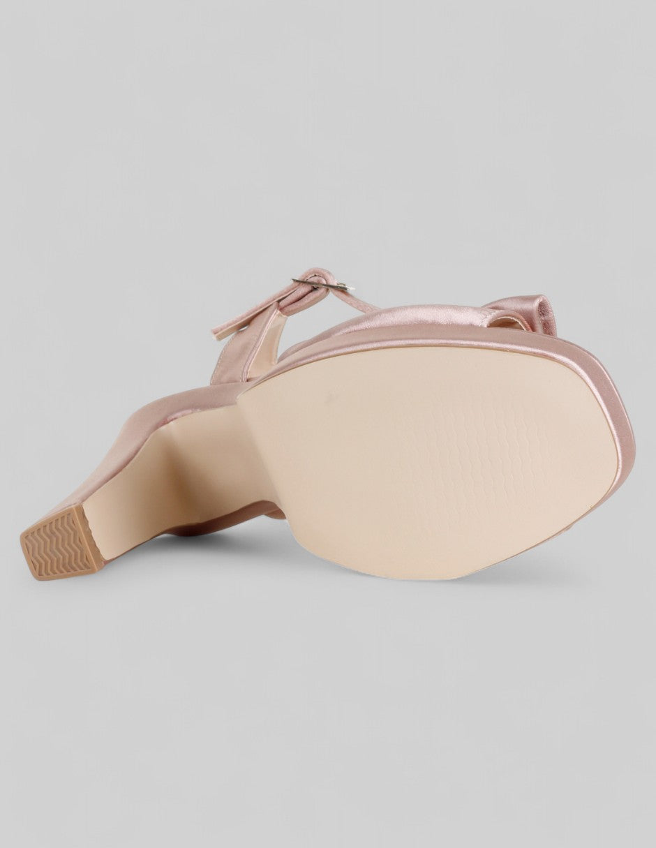 Sandalia con tacón Doll en Textil – Beige