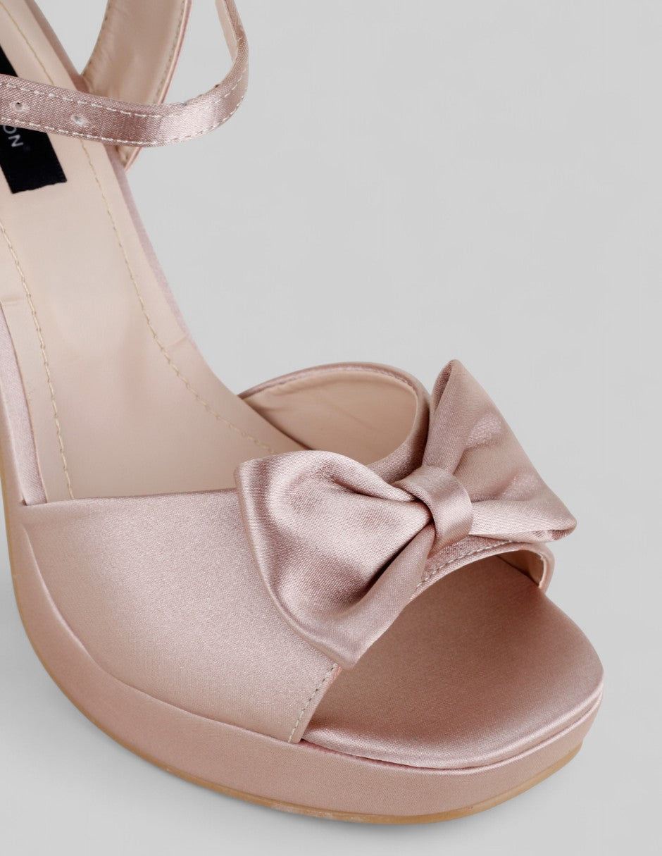 Sandalia con tacón Doll en Textil – Beige