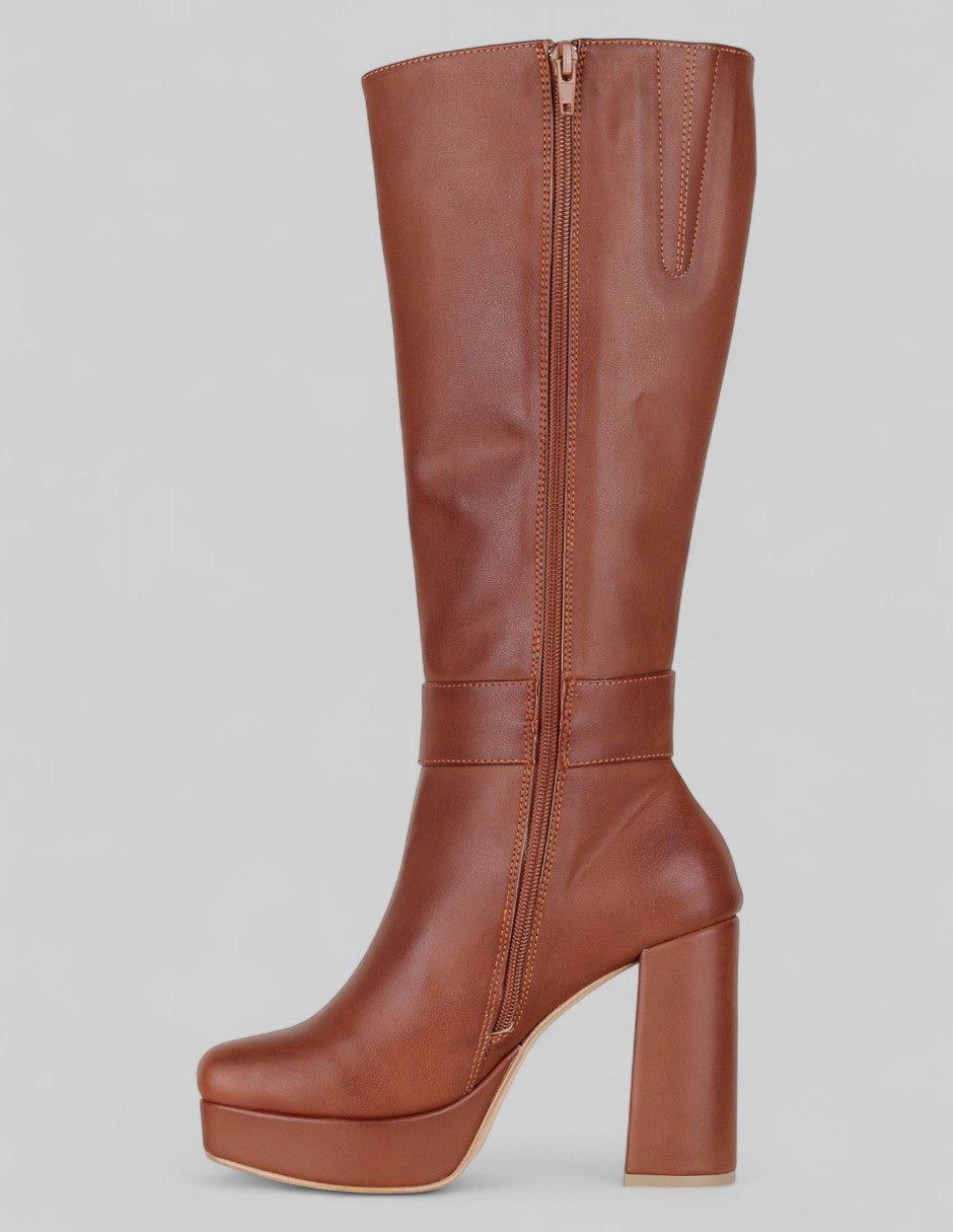 Botas altas Drop Day en Piel vegana – Café