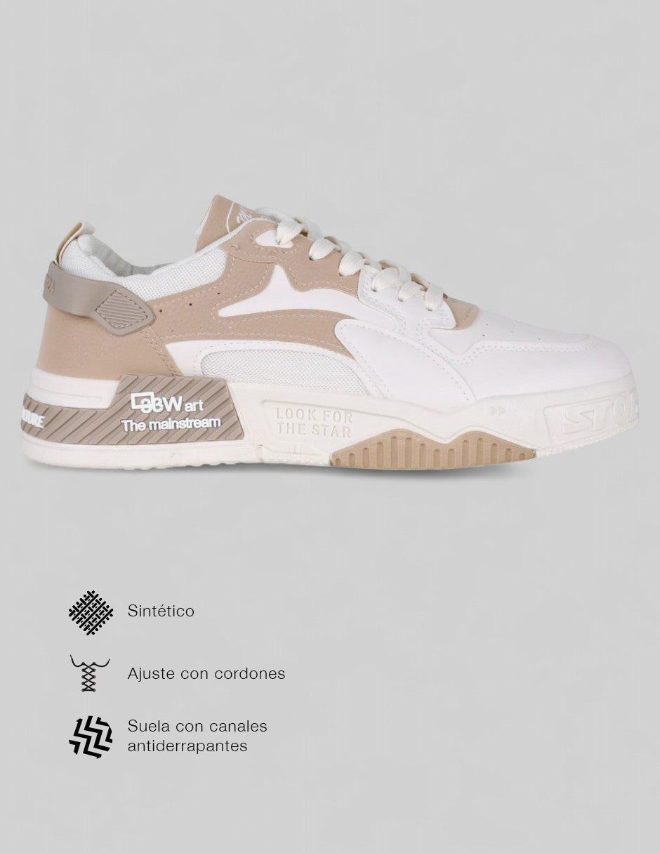 Tenis con cordones  Grid en Piel vegana – Beige