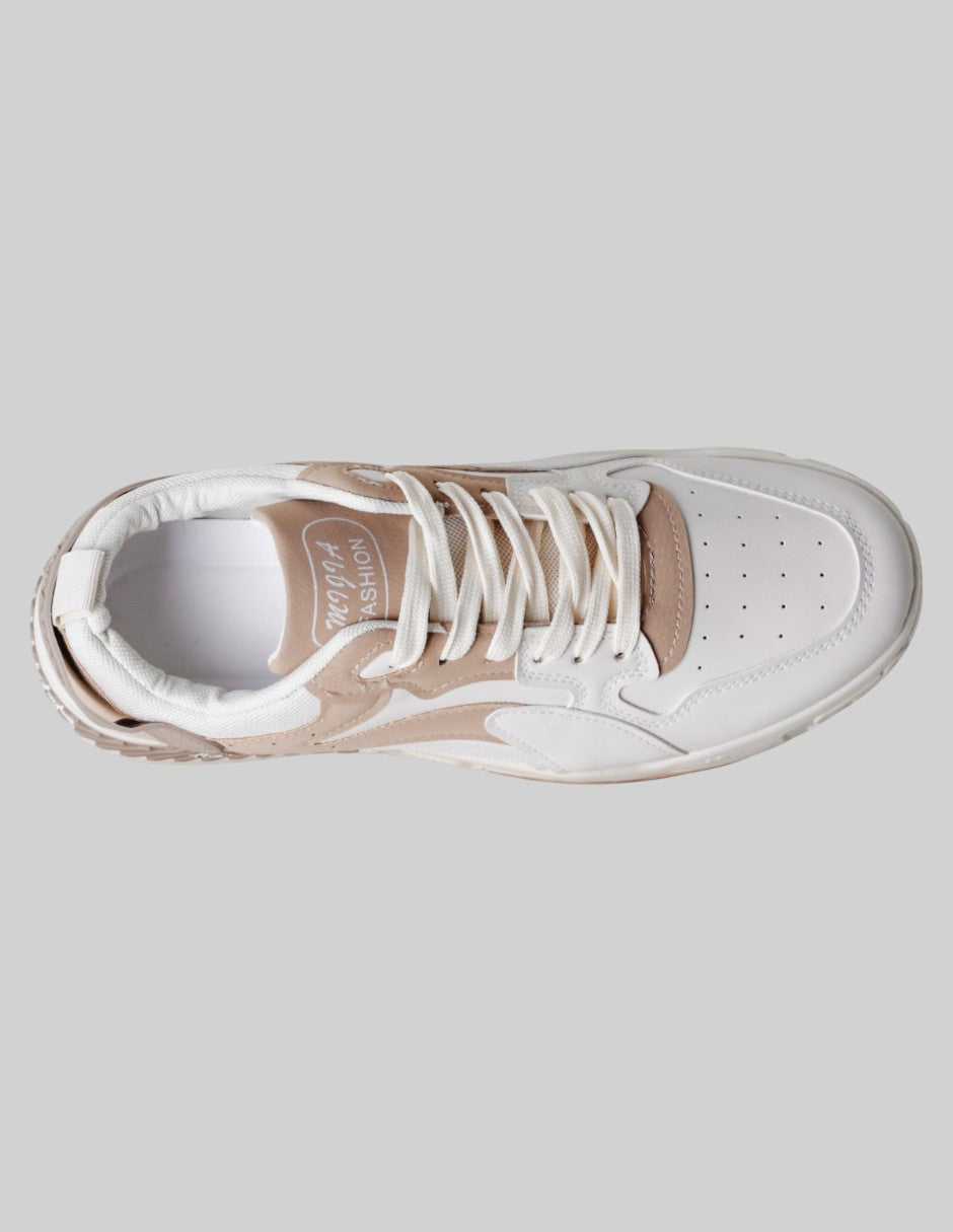 Tenis con cordones  Grid en Piel vegana – Beige