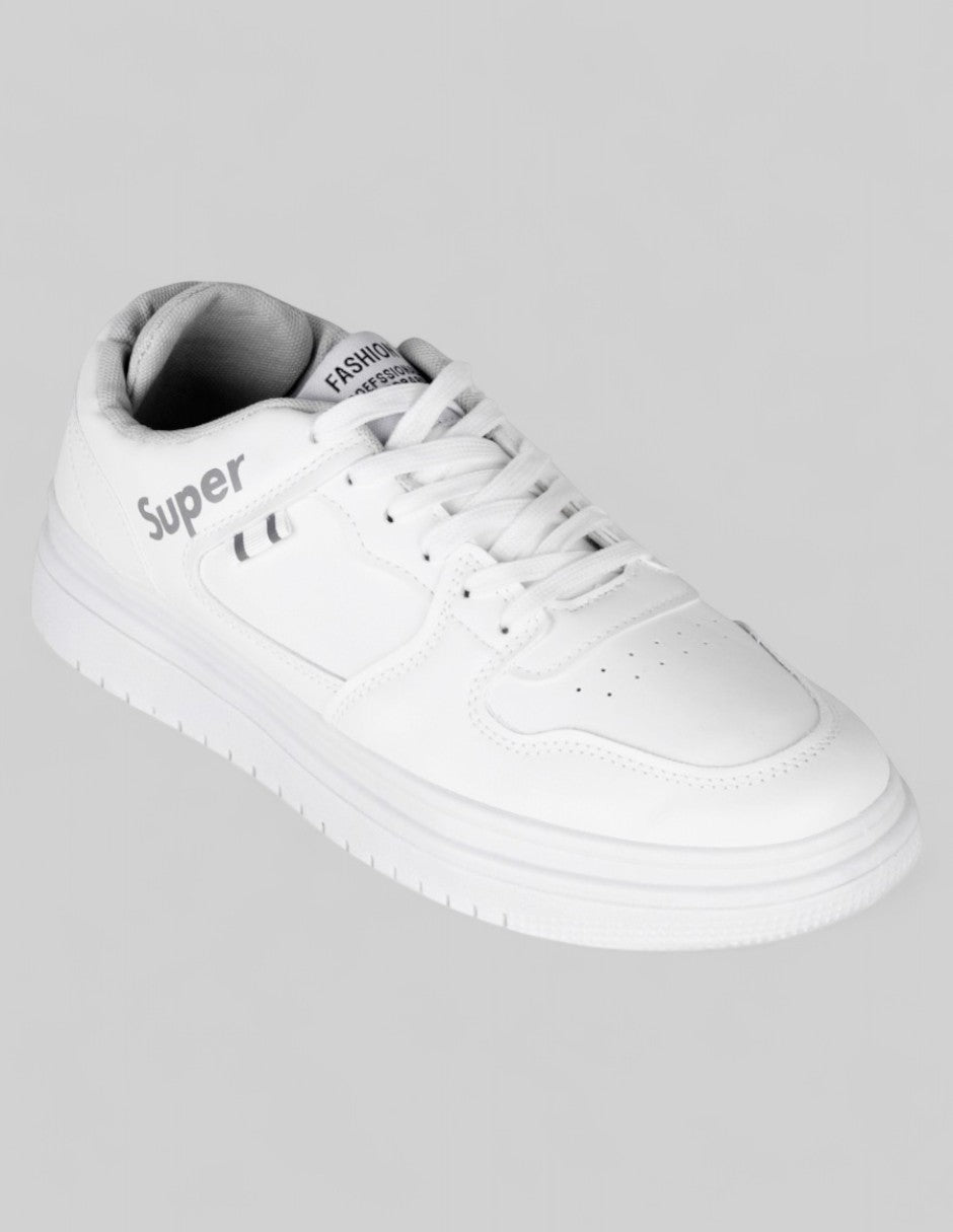 Tenis con cordones  Grid en Piel vegana – Blanco