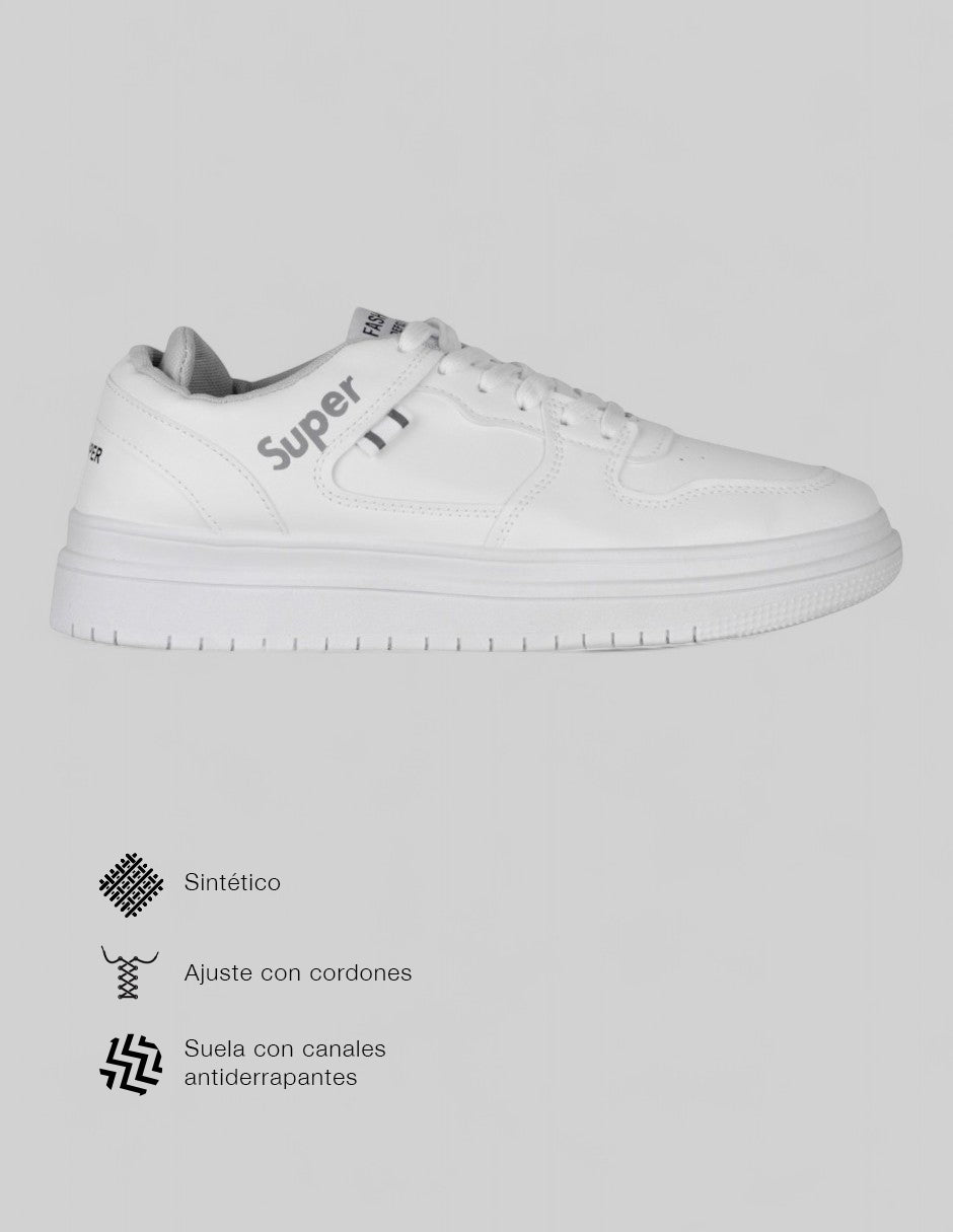 Tenis con cordones  Grid en Piel vegana – Blanco