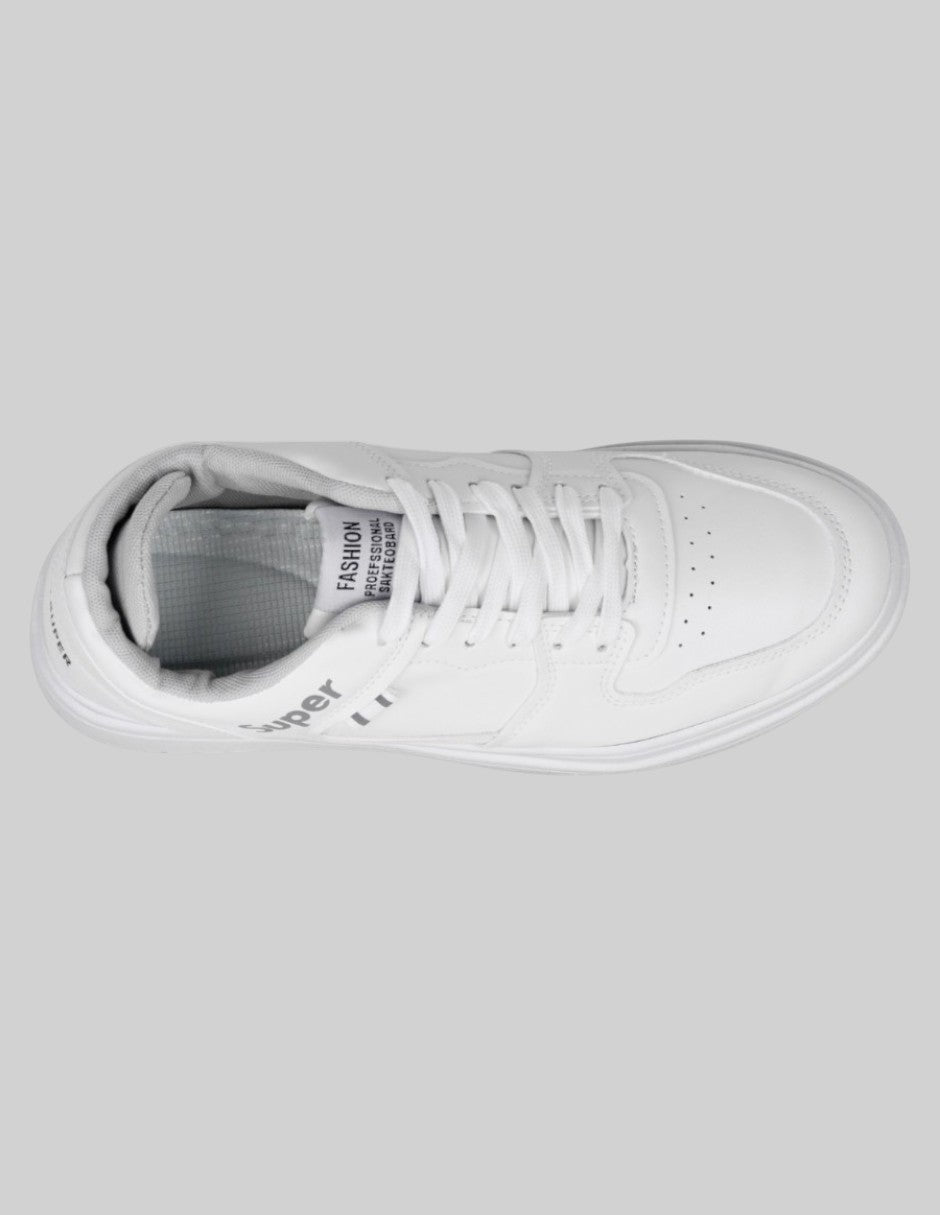 Tenis con cordones  Grid en Piel vegana – Blanco