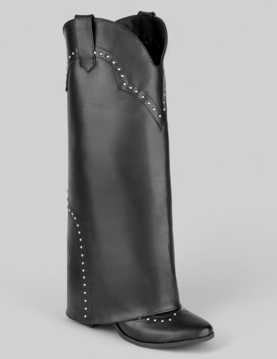 Botas altas Fold en Piel vegana – Negro