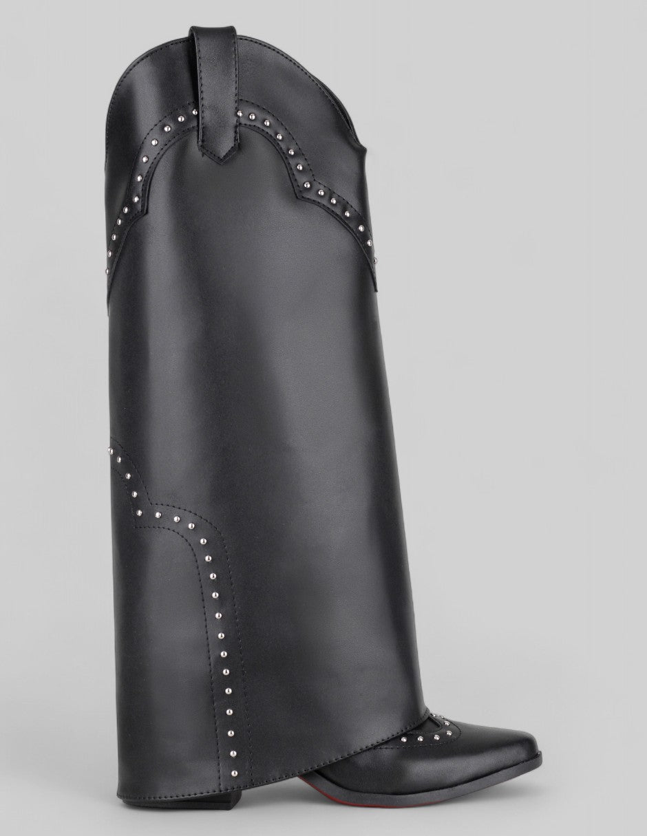 Botas altas Fold en Piel vegana – Negro