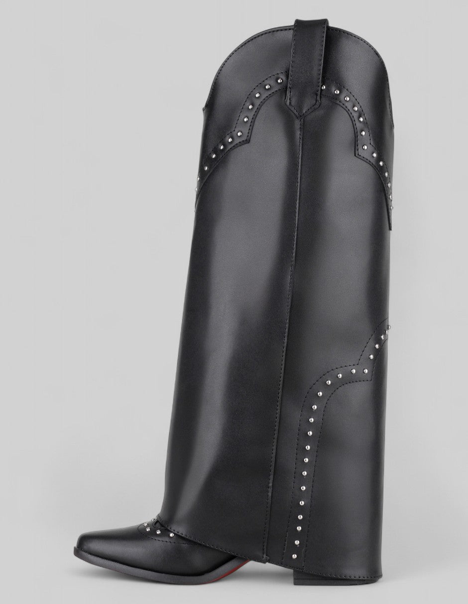 Botas altas Fold en Piel vegana – Negro