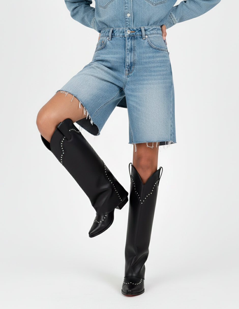 Botas altas Fold en Piel vegana – Negro