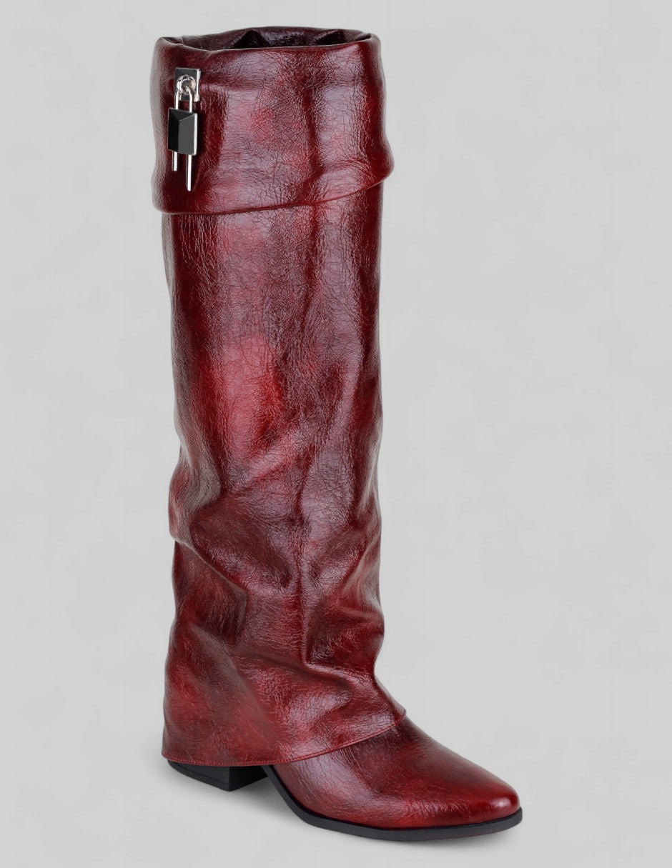 Botas altas Fold en Piel vegana – Rojo