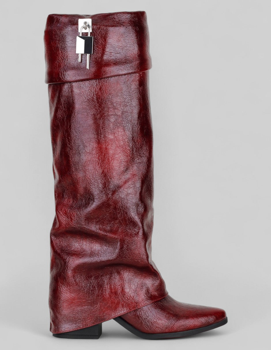 Botas altas Fold en Piel vegana – Rojo