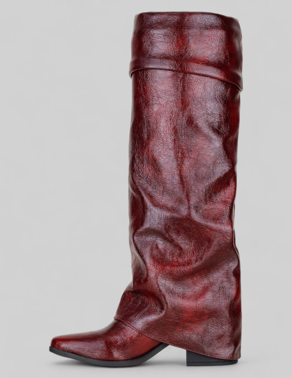 Botas altas Fold en Piel vegana – Rojo