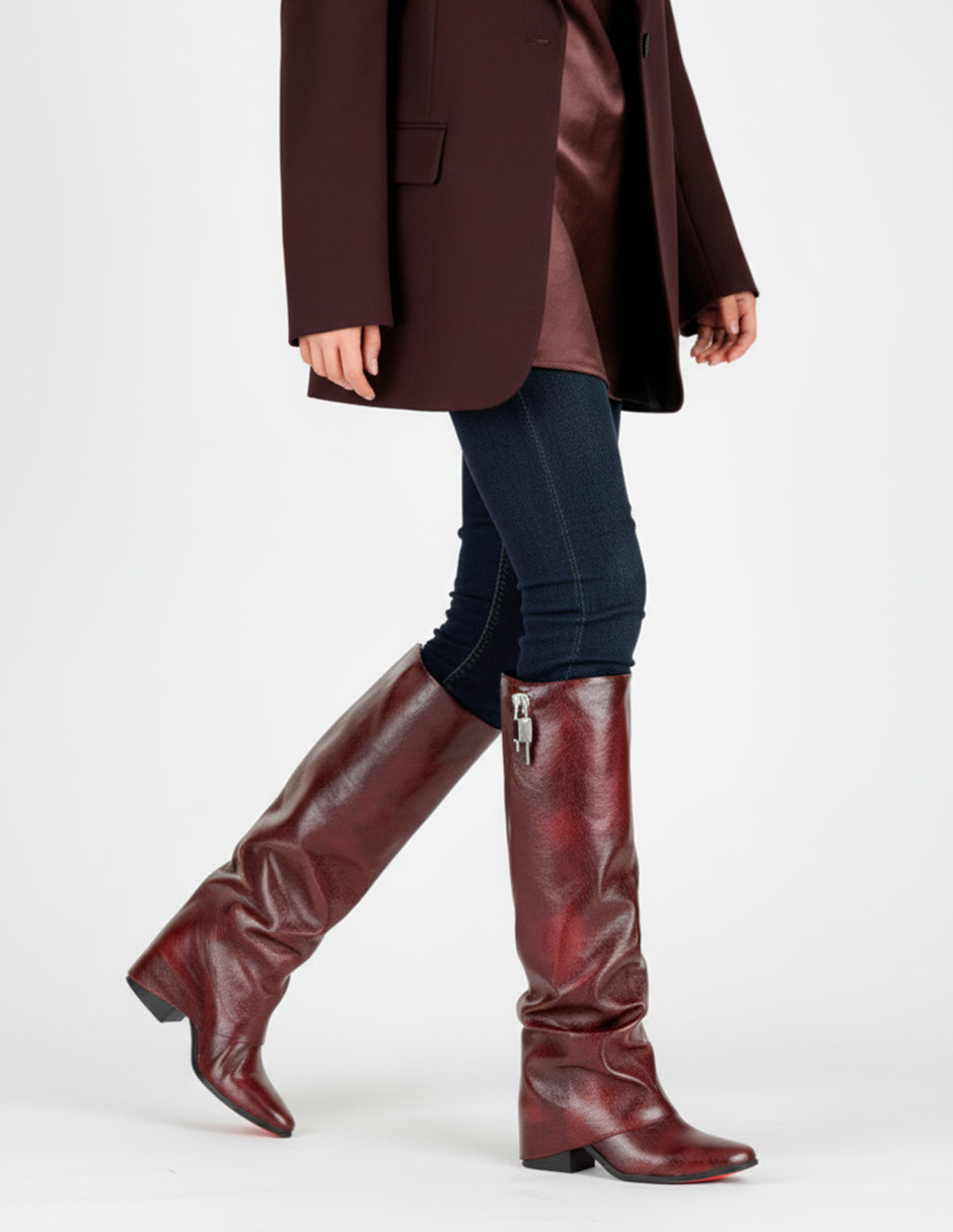 Botas altas Fold en Piel vegana – Rojo