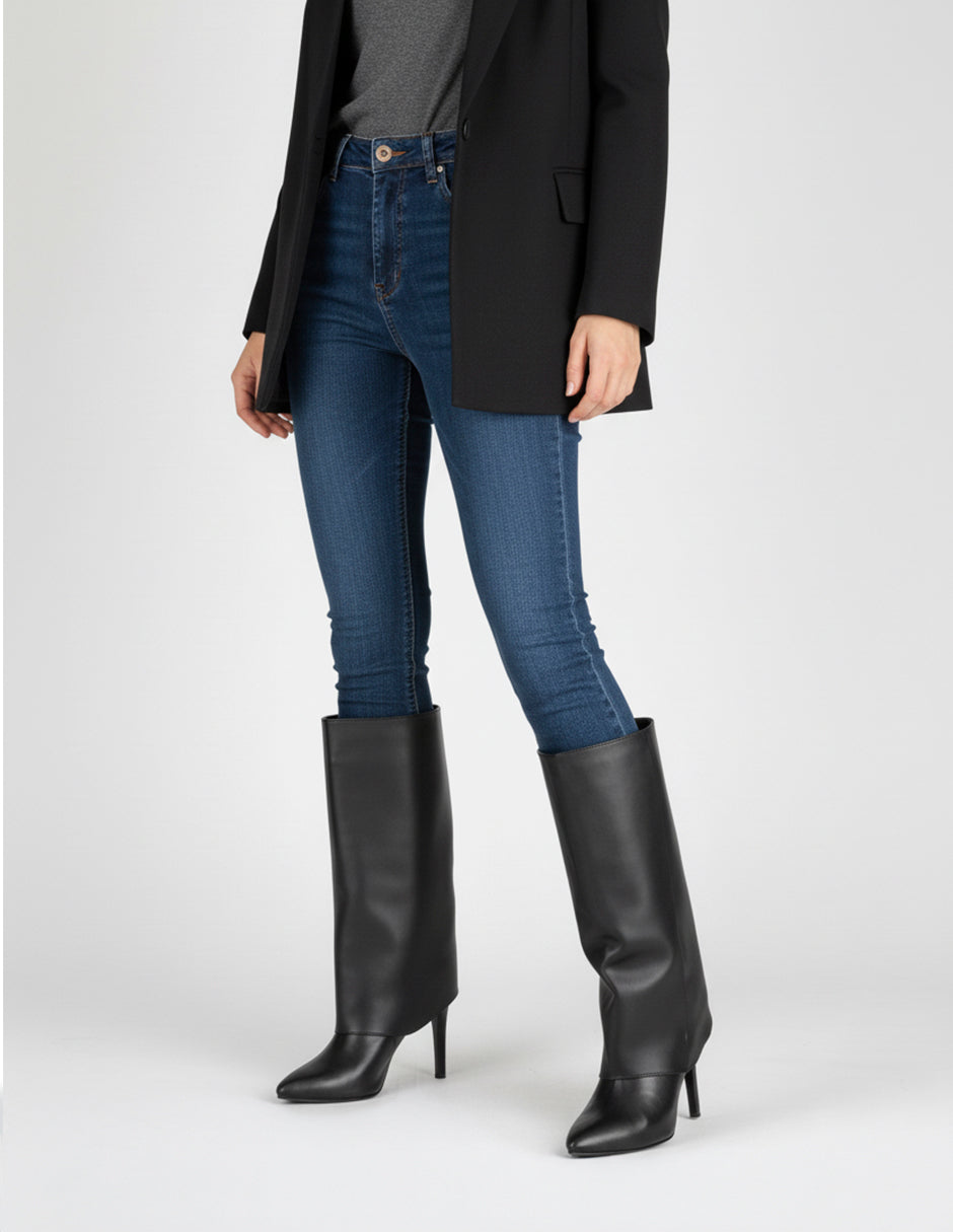 Botas altas Fold en Piel vegana – Negro