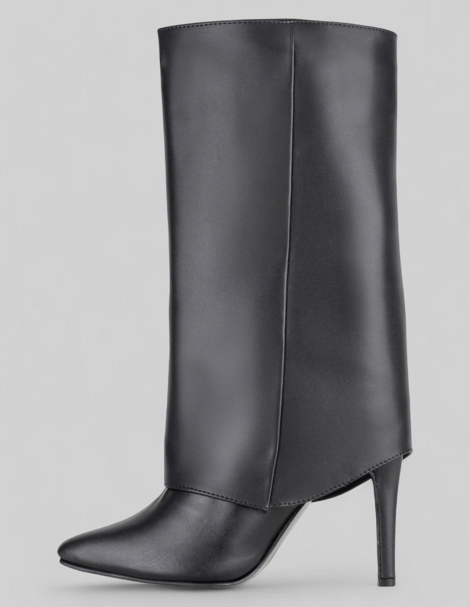 Botas altas Fold en Piel vegana – Negro