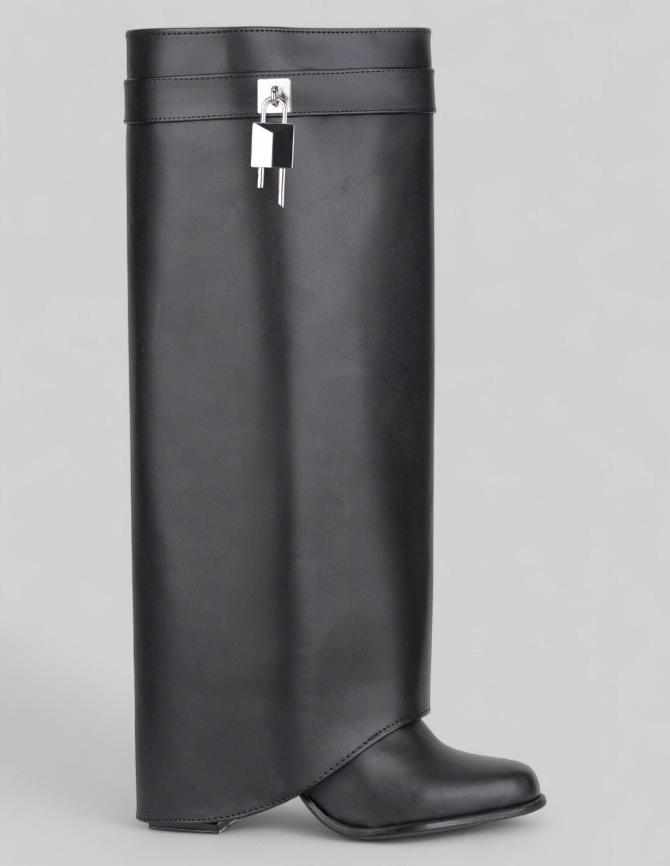 Botas altas Fold en Piel vegana – Negro