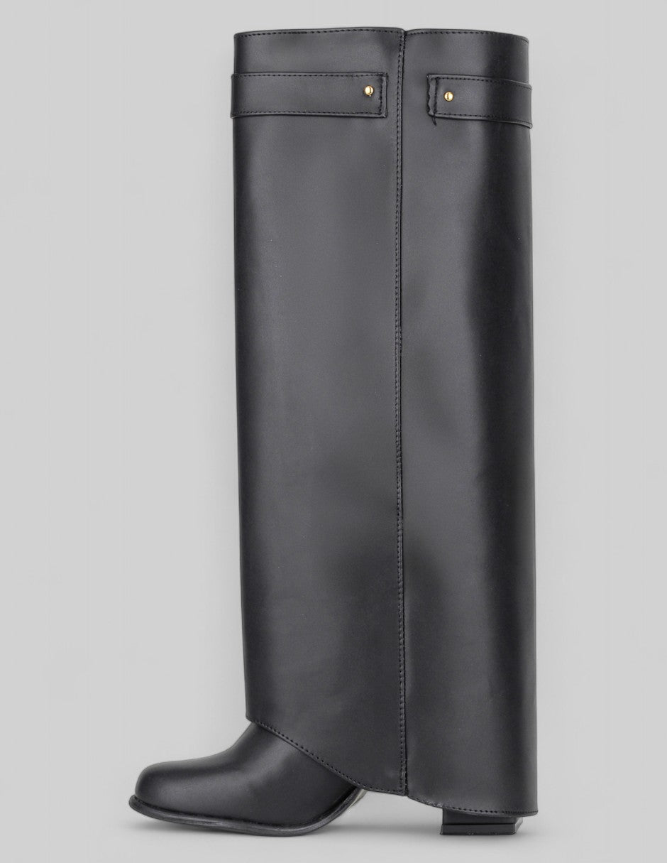 Botas altas Fold en Piel vegana – Negro