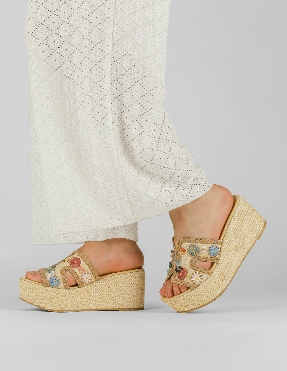 Sandalias con plataforma Naia en Textil – Beige