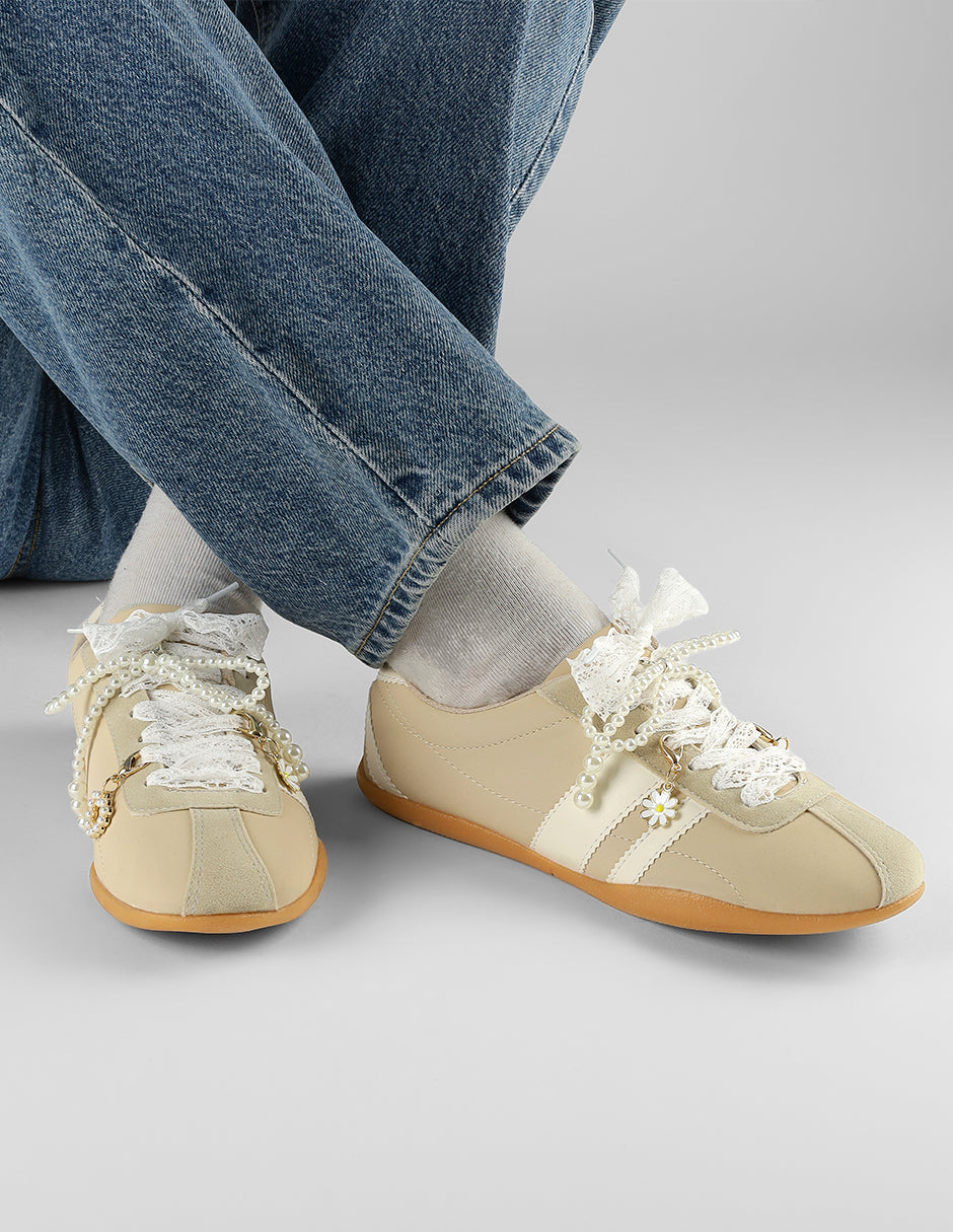 Tenis con cordones  Ballet en Piel vegana – Beige