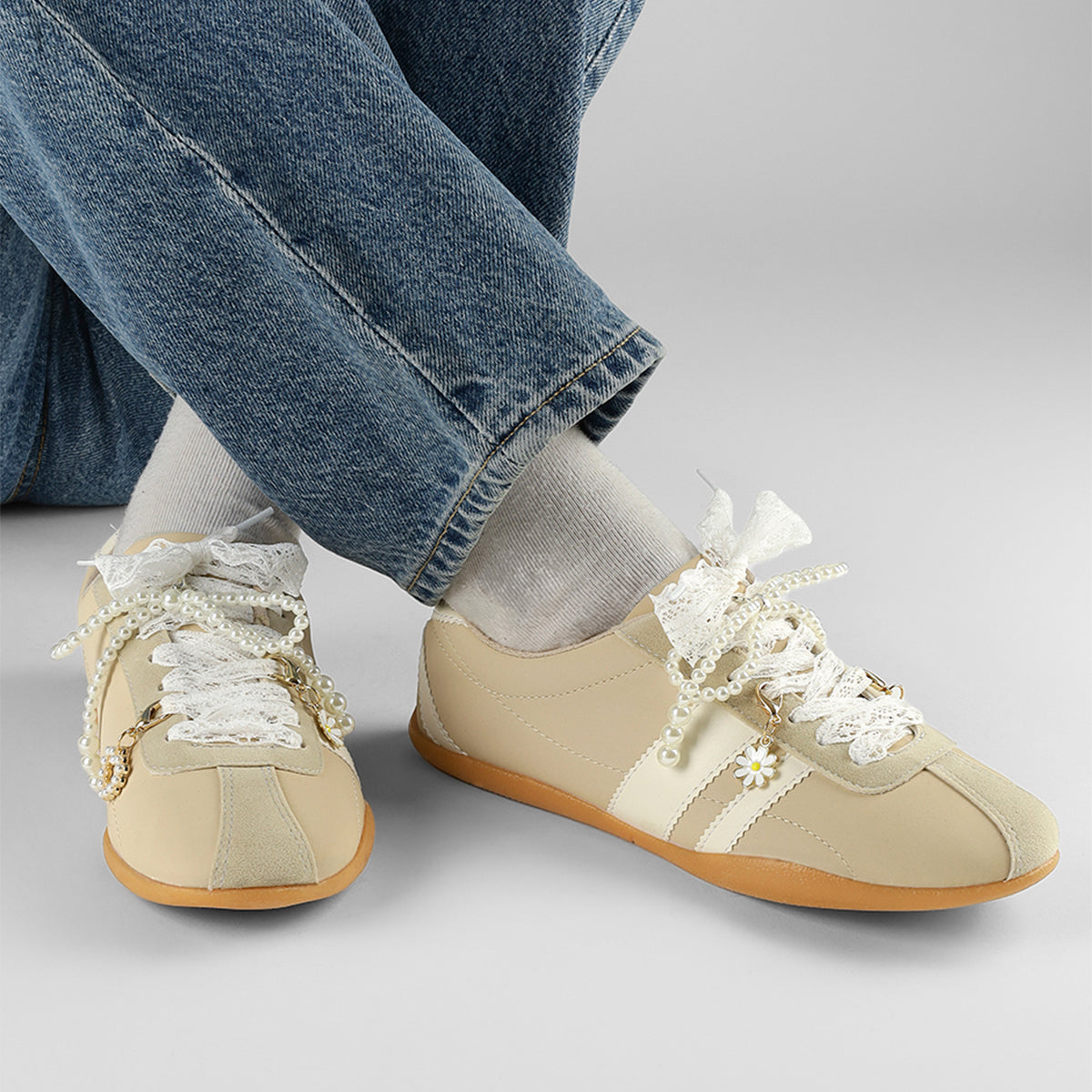Tenis con cordones  Ballet en Piel vegana – Beige