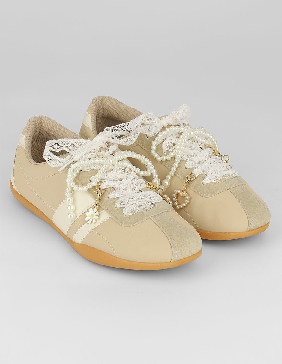 Tenis con cordones  Ballet en Piel vegana – Beige
