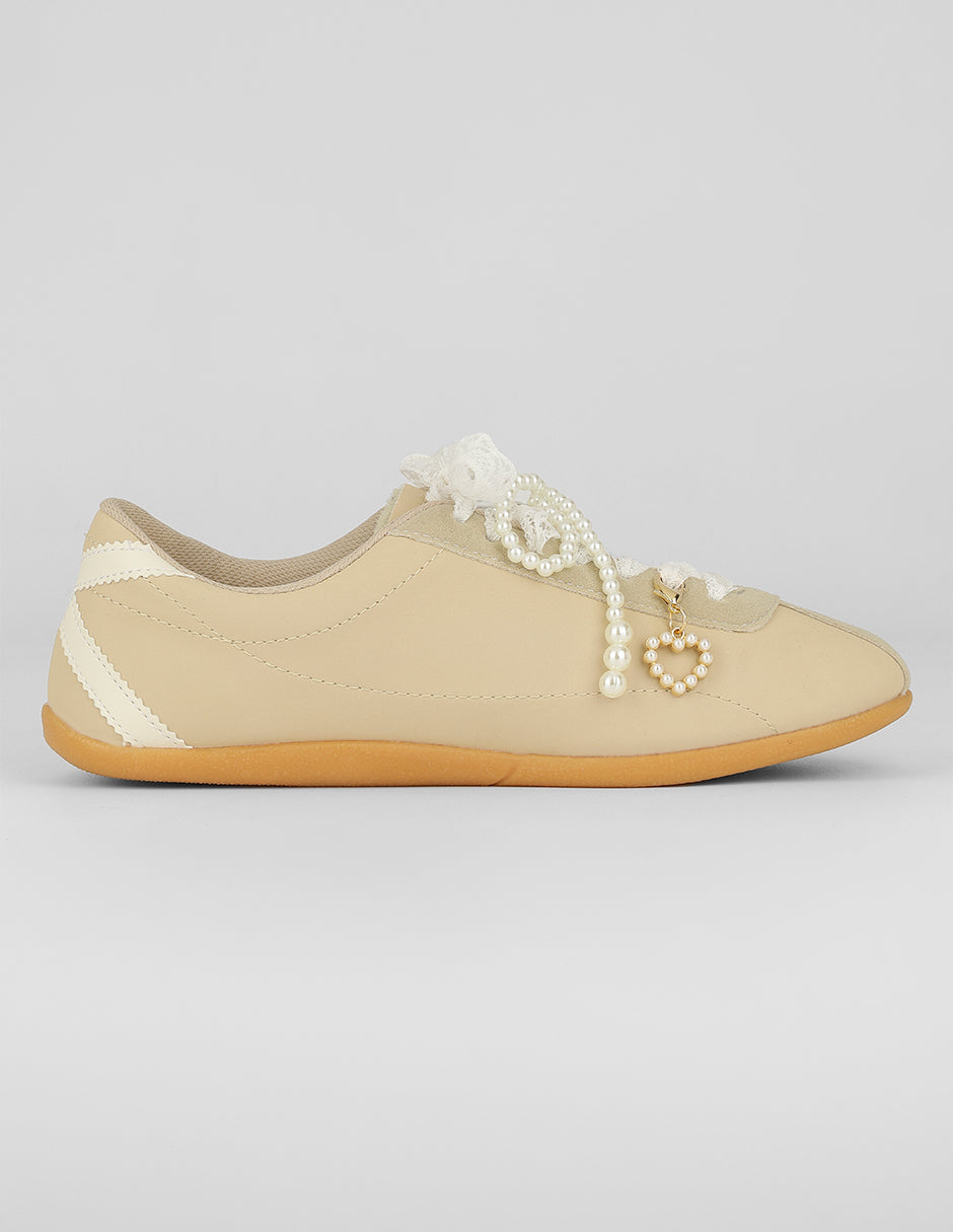 Tenis con cordones  Ballet en Piel vegana – Beige