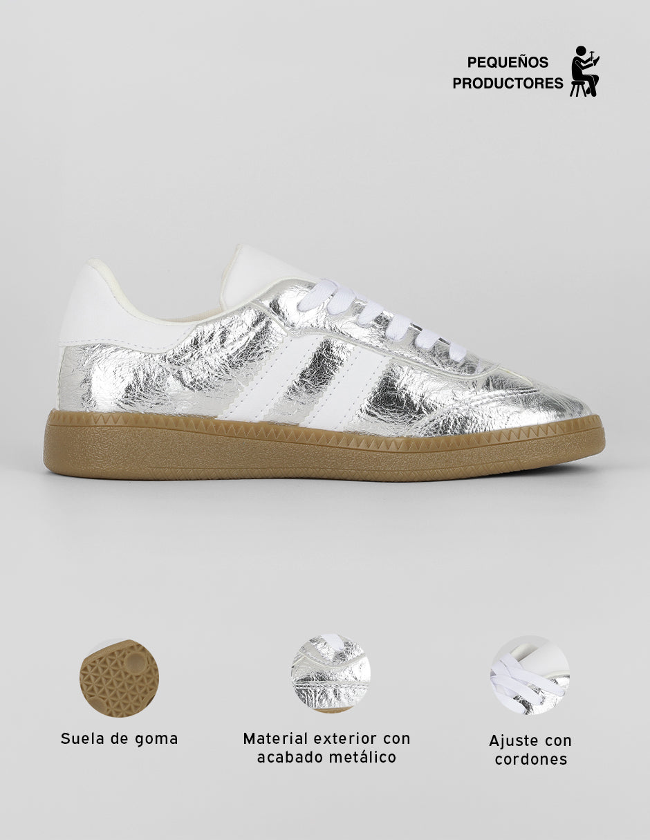 Tenis con cordones  Verona en Sintético – Plata