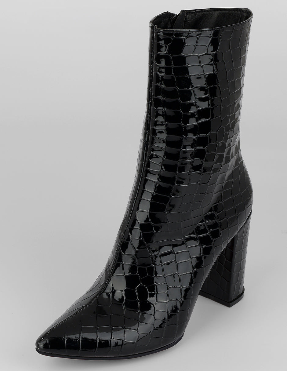 Botín con tacón Sienna en Charol – Negro