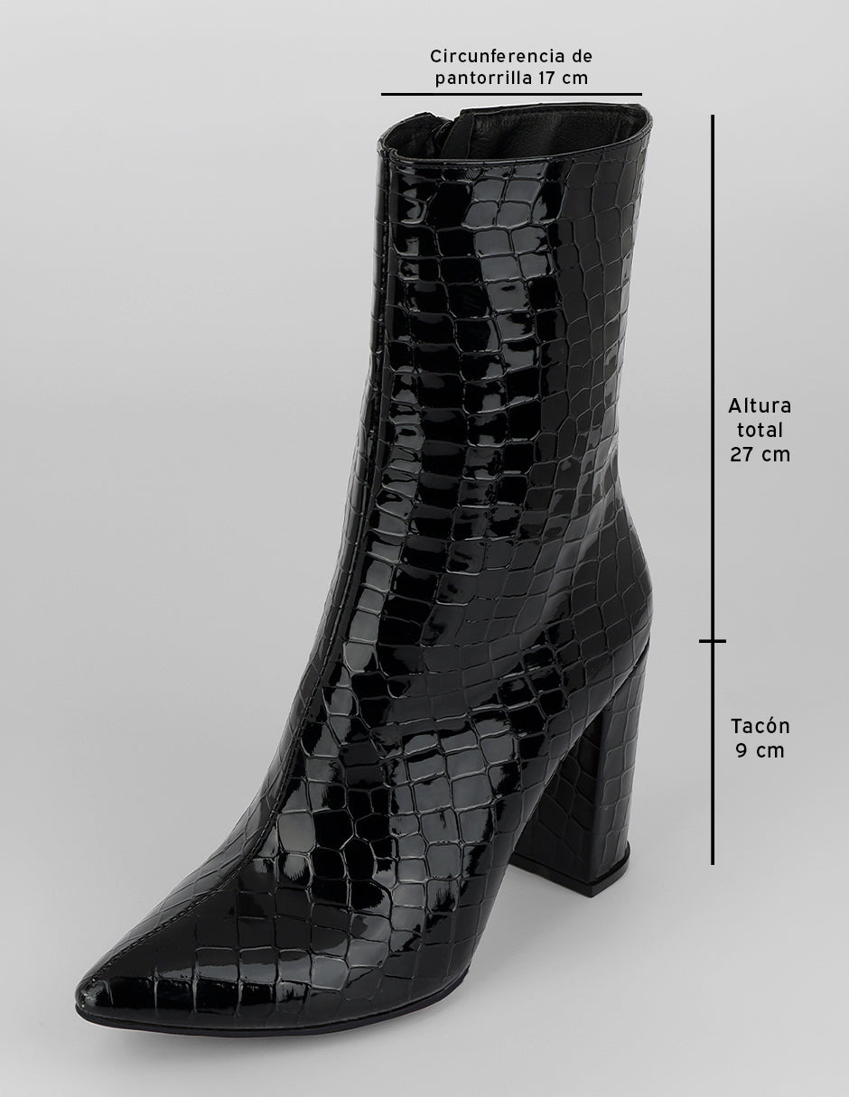 Botín con tacón Sienna en Charol – Negro