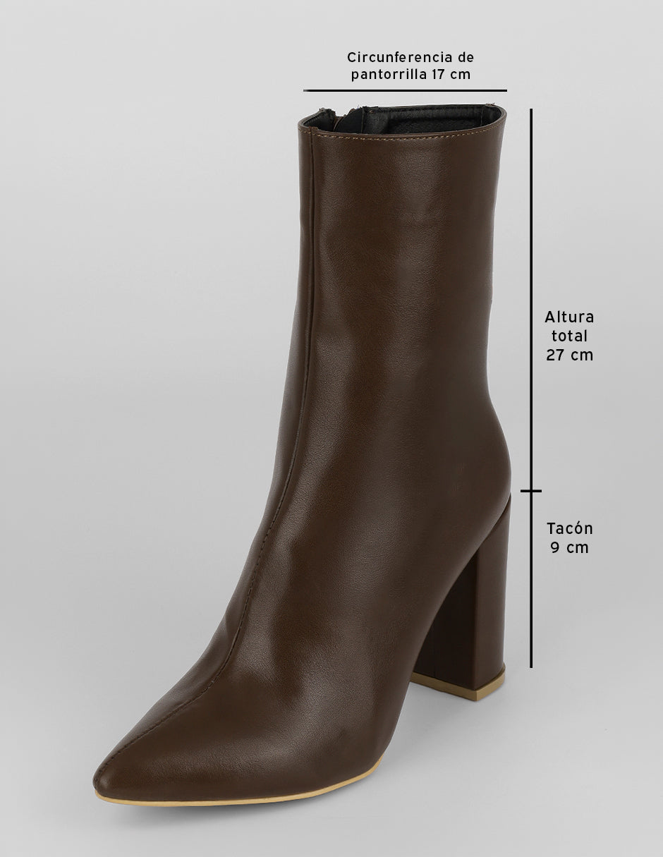 Botín con tacón Sienna en Piel vegana – Café