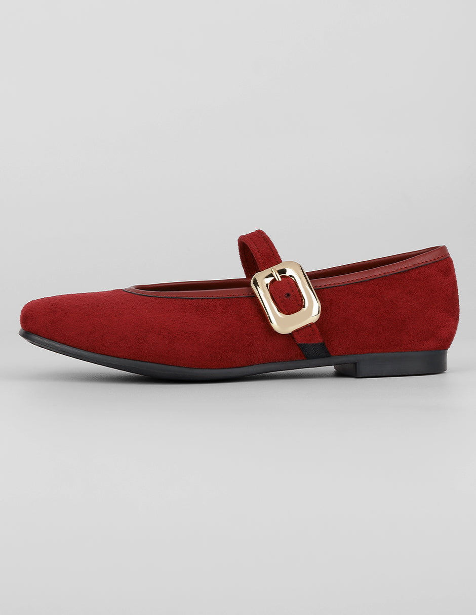 Mary Jane Exterior Gamuza Color Rojo Para Mujer De RBCOLLECTION