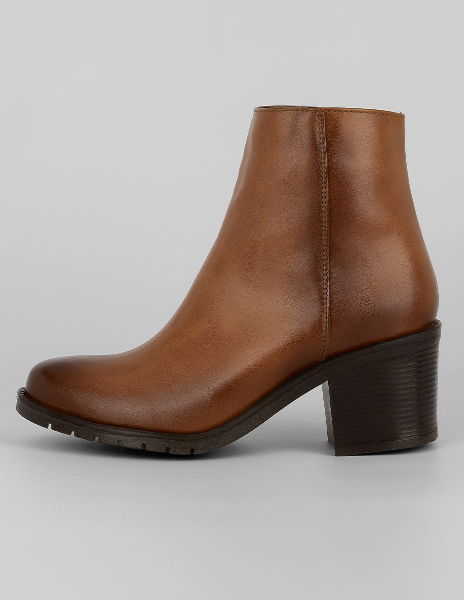Botín con tacón Exterior Piel vegana Color Café Para Mujer De RBCOLLECTION