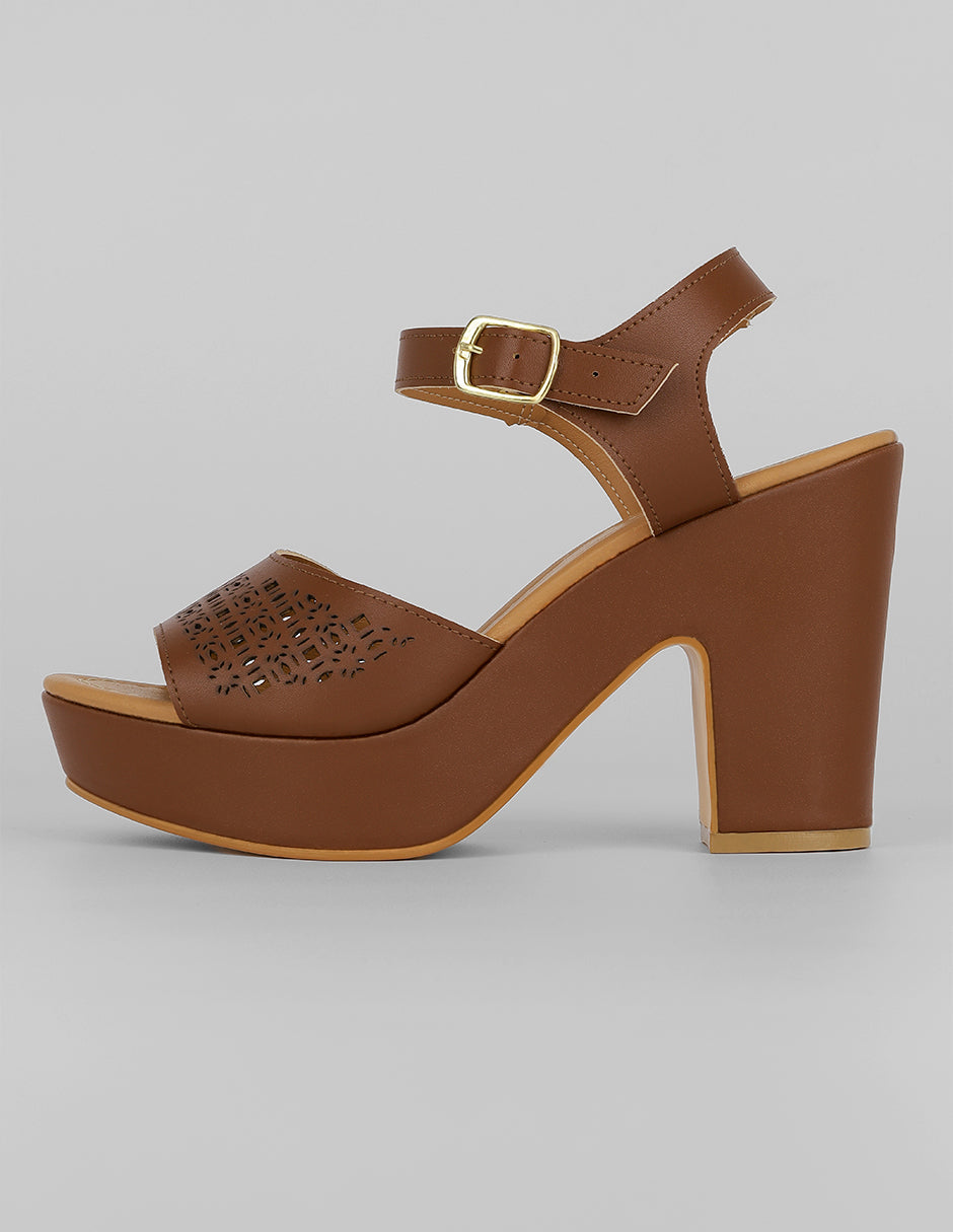 Sandalia con tacón Exterior Sintético Color Café Para Mujer De RBBASICS