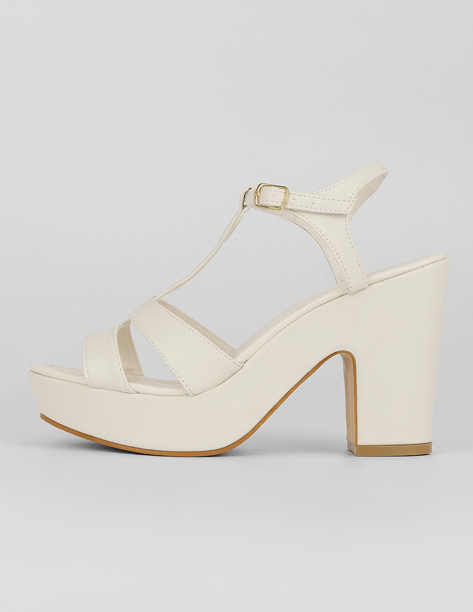 Sandalia con tacón Exterior Sintético Color Beige Para Mujer De RBBASICS