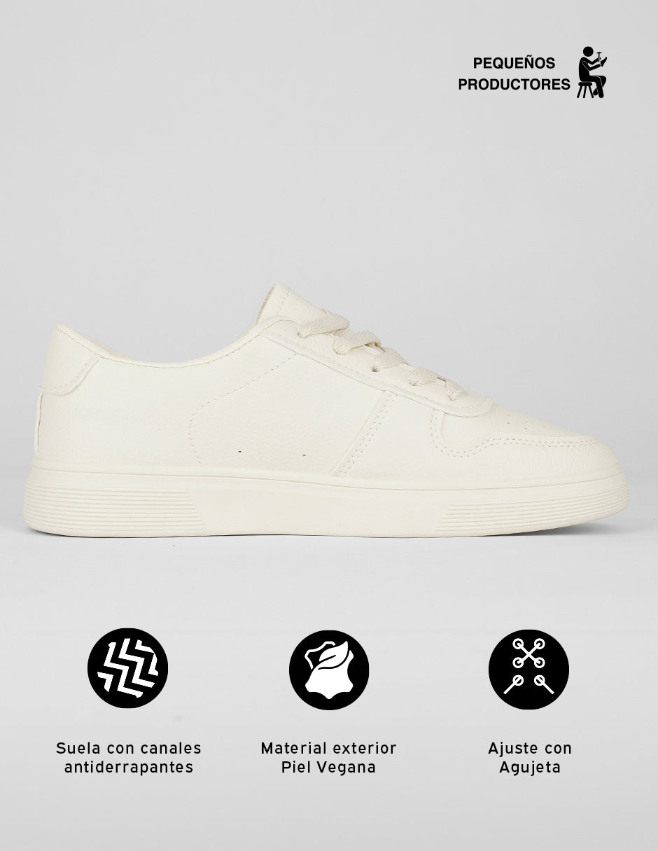 Tenis con cordones  Riva en Piel vegana – Blanco